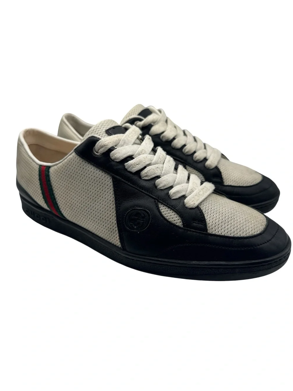 Gucci Vintage Low-Top Sneakers – Web Stripe – Leather & Mesh - Size US 7.5